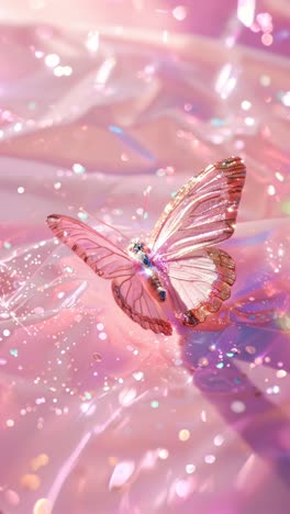 a dreamy video of a sparkling butterfly on a pink, ethereal background