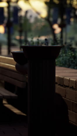 fuente de bebida al aire libre en un parque al anochecer