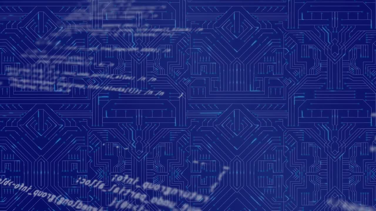 파란색 배경에 연결 웹의 애니메이션과 데이터 처리