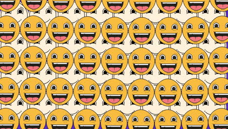 animation of smiley faces moving over violet background