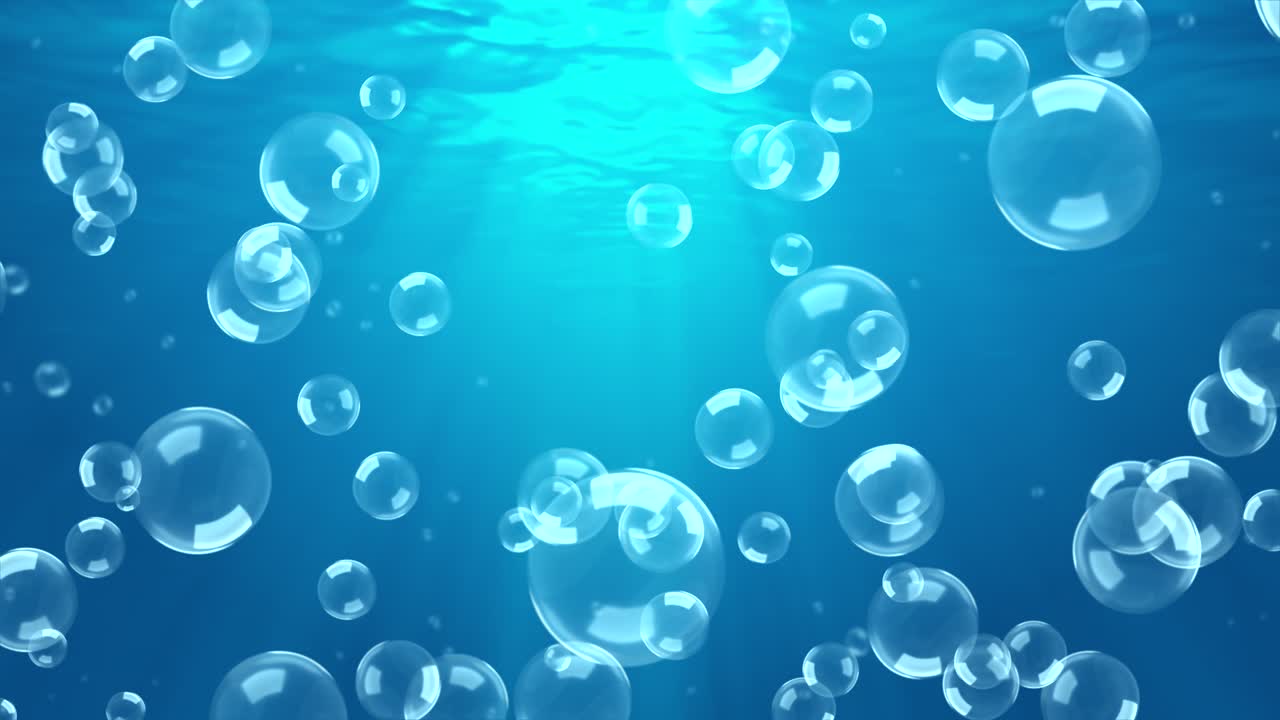 Air Water bubbles slow Motion underwater coming up blue 4K 3D Green Screen loop Animation.