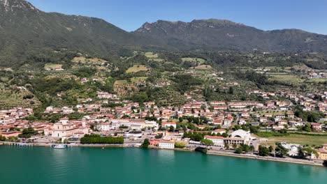 monte isola island iseo lake drone over view panorama