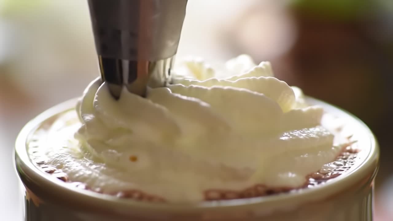 Delicious Whipped Cream Topping on a Warm Cup of Hot Chocolate, Showcasing the Irresistible Creamy Texture and Indulgent Presentation, Perfect for Comfort and Delight