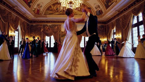 elegant couples dancing in a grand ballroom