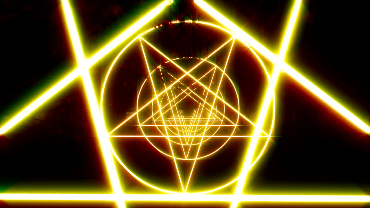 Tunnel di stelle rosse di Satana. Incisione vintage. Pentagramma del cerchio mistico. Misticismo, magia, sfondo. 4k