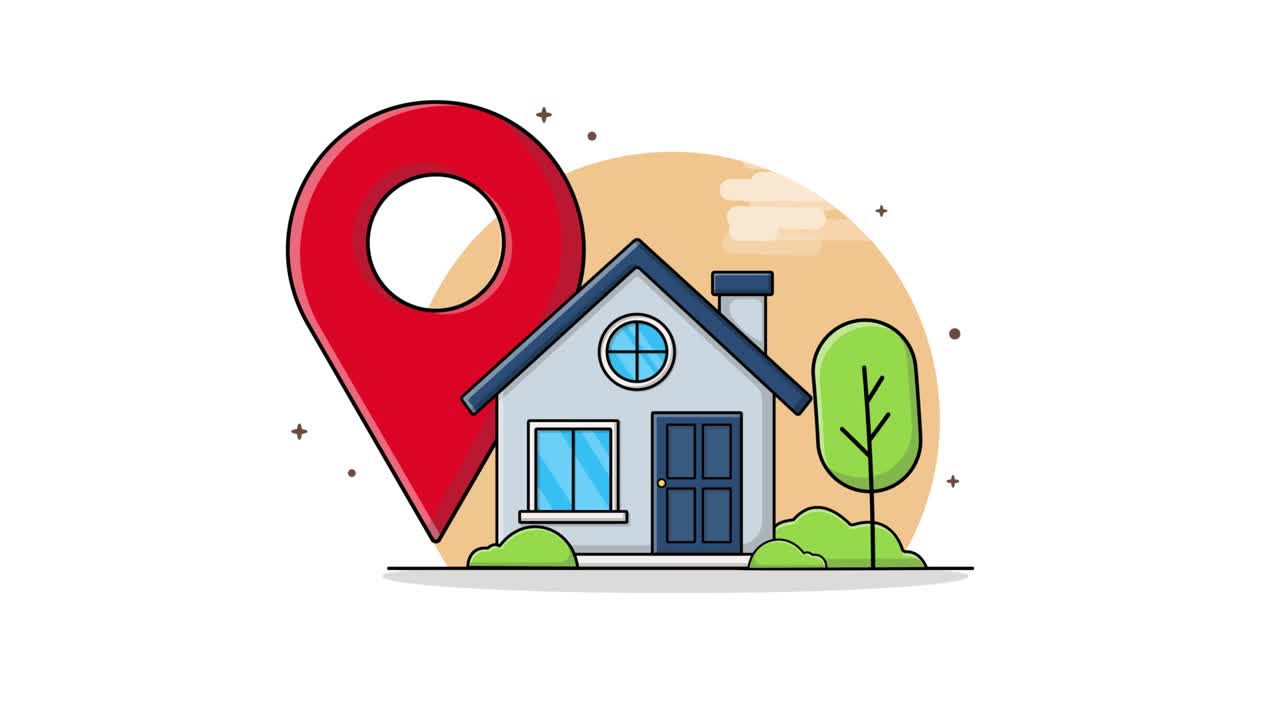 Animated House with Red Location Pin Appearing