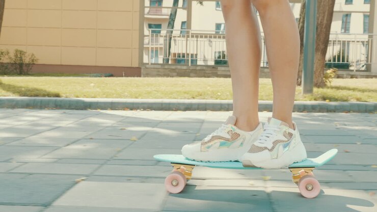Donna che fa skateboard