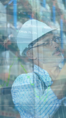 animación del procesamiento de datos financieros sobre diversos trabajadores en el almacén