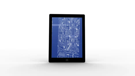 animation of a digital tablet showing a motherboard on the screen