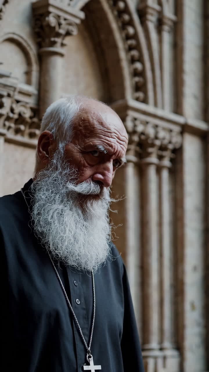 Elderly Priest in a Church