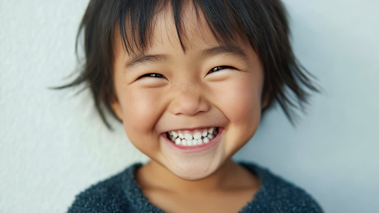 Joyful Child Grinning Radiantly: Capturing the Essence of Happiness and Innocence in a Playful Moment of Laughter