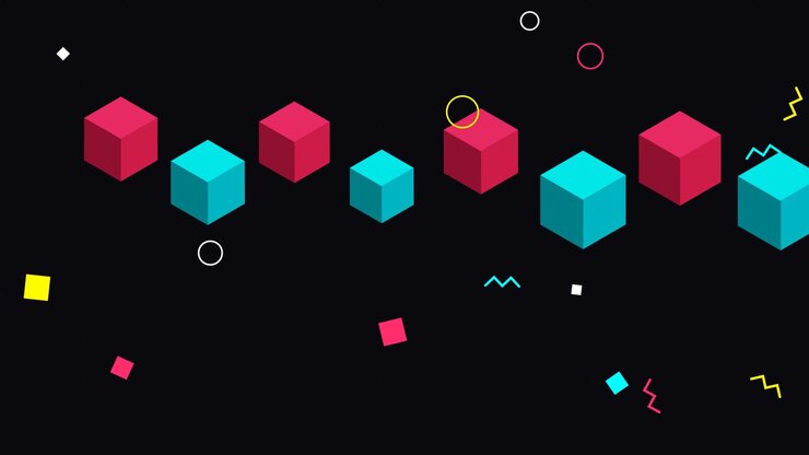 Abstract Motion Graphics with Floating Colorful Cubes and Geometric Shapes
