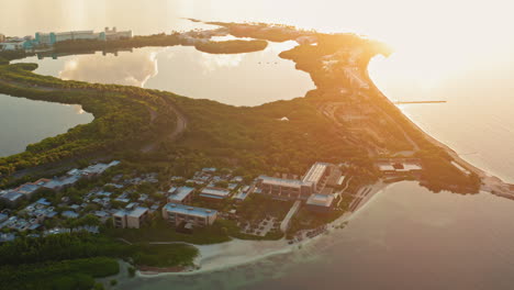 stunning cinematic drone view of punta nizuc at sunset