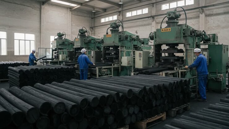 Manufacturing Process in a Factory Involving Machines and Workers Handling Raw Materials and Finished Products in an Industrial Setting