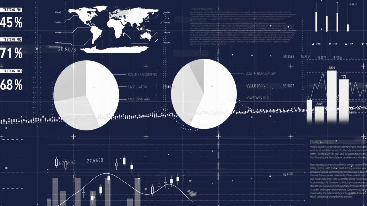 Animation of statistical data processing over grid network against blue background