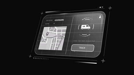 Animation-of-digital-interface-with-map-and-data-processing-on-black-background