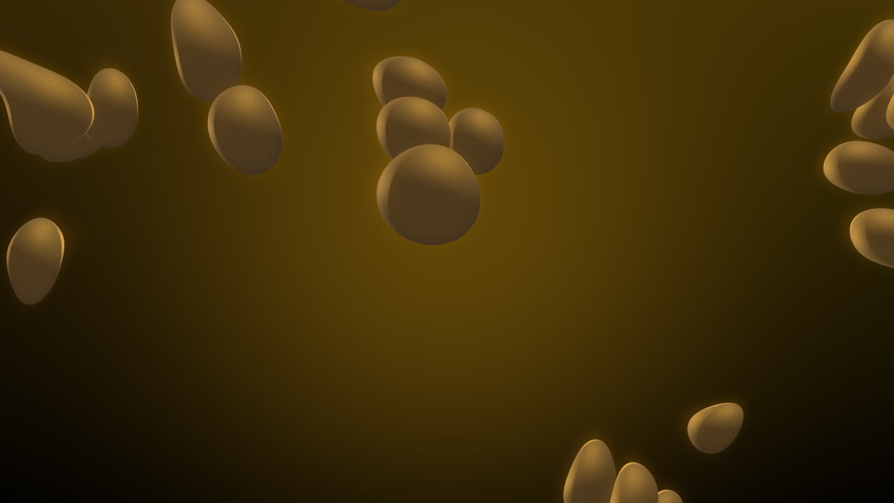 Loop di animazione di una nuvola rotante di goccioline di liquido giallo in assenza di gravità.