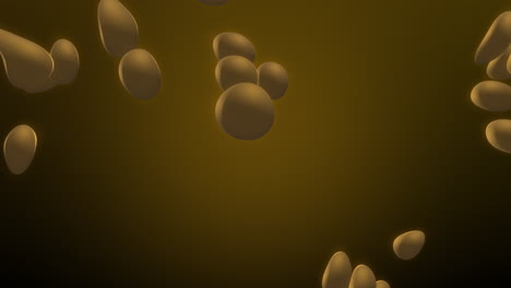 Rotating-yellow-liquid-droplet-cloud-animation-loop-in-zero-gravity