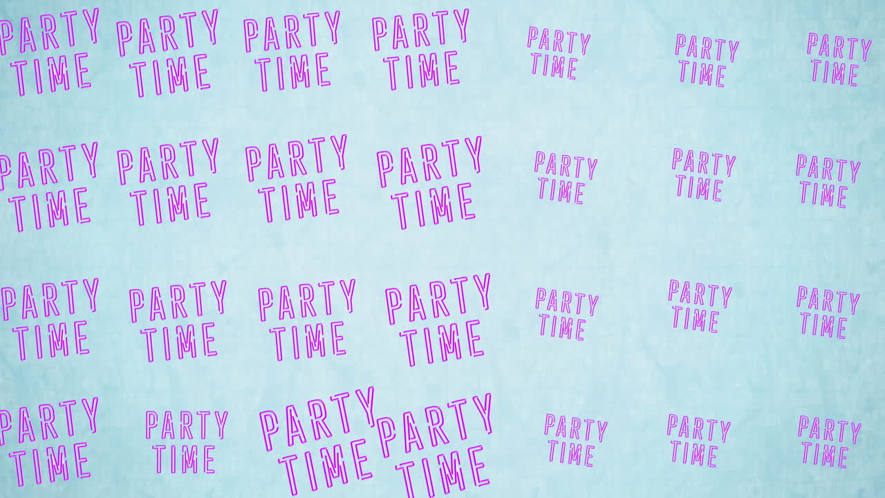 Animation of party time texts over light blue background