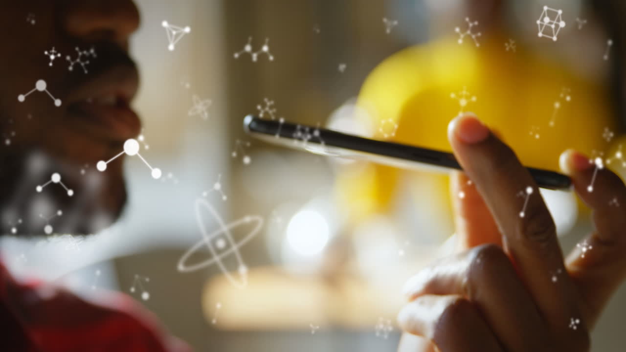 스마트폰을 사용하는 아프리카계 미국인 사업가에 대한 분자의 애니메이션