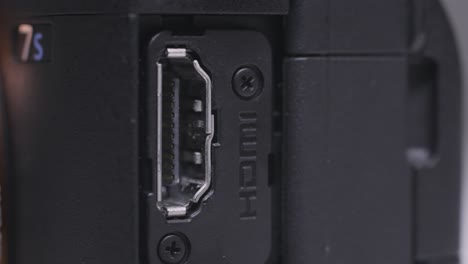 closeup of hdmi port on a sony 7s camera