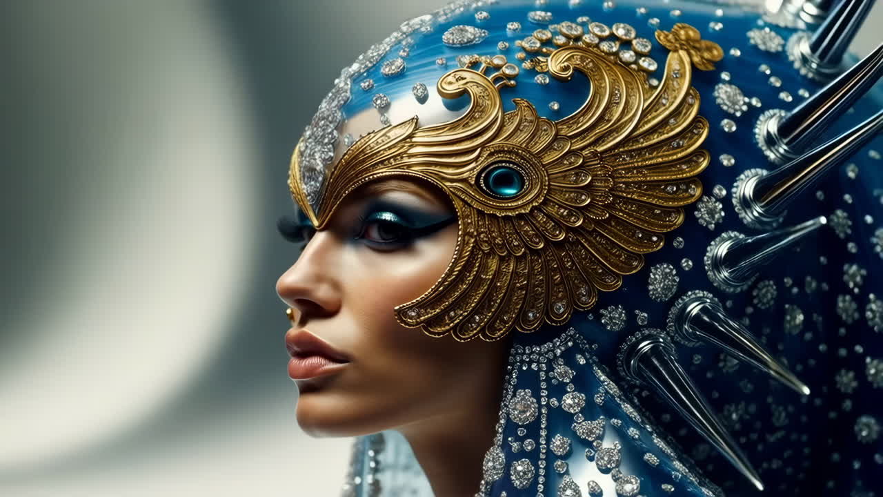 Ornate Blue and Gold Masked Figure