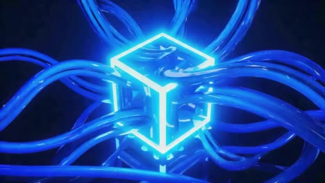abstract glowing cube with wires