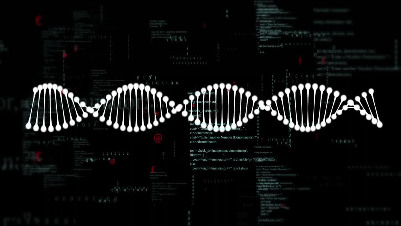 After pause DNA helix oscillating with wave motion while code pulsating and shifting for looping