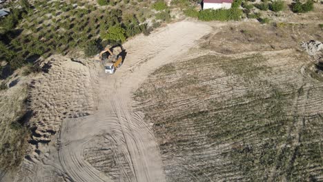 working excavator in sands