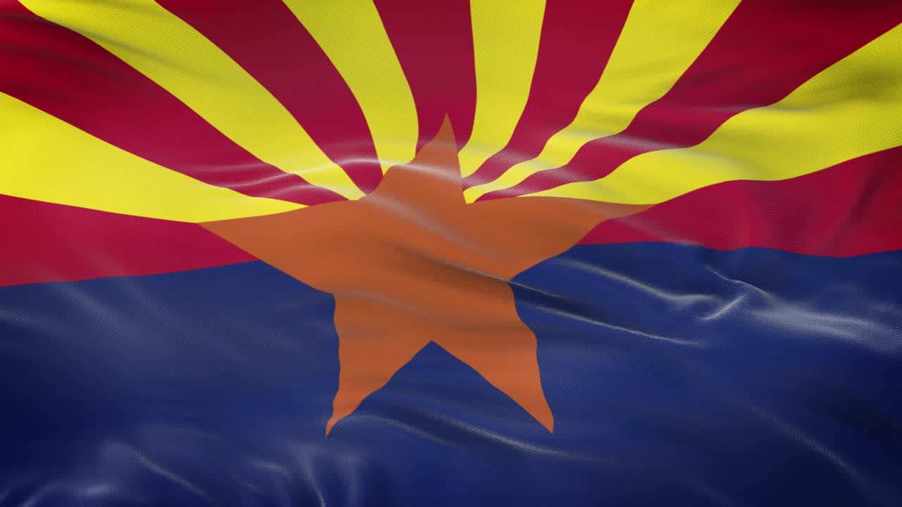 bandera de arizona (estado de ee.uu.) ondeando en el viento con una textura de tela muy detallada. bucle sin costuras