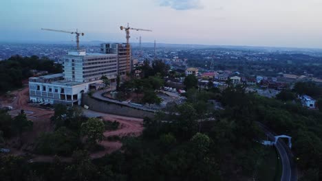 aerial of the beautiful premier hotel in ibadan, nigeria under renovation. the hotel is being upgraded to a luxurious destination in african country
