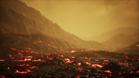 beautiful view at night of the active volcano with red lava