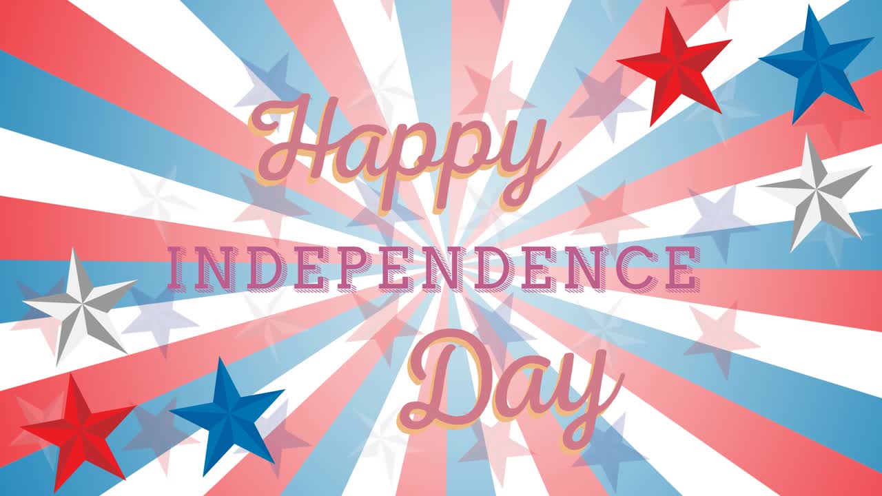 미국 국기 위에 있는 독립기념일 텍스트의 애니메이션