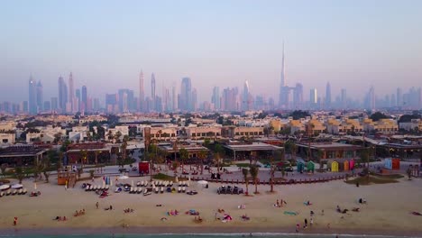 dubai skyline aerial view at sunset