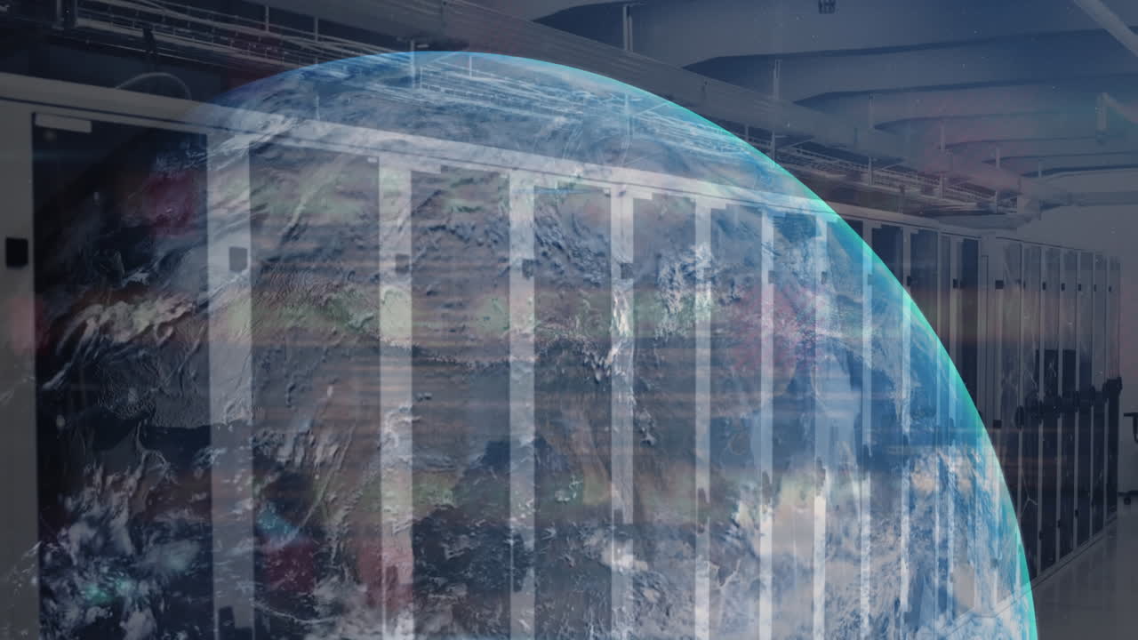 지구의 애니메이션과 컴퓨터 서버 에 대한 데이터 처리