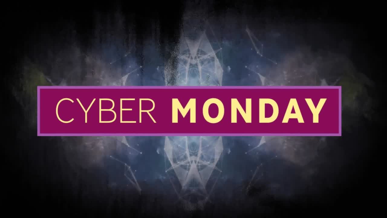 animación del texto del lunes cibernético sobre un fondo abstracto