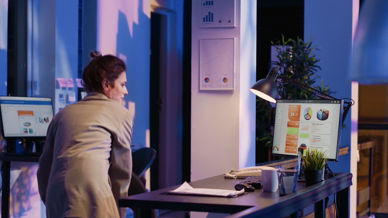 Businesswoman Working Late in Office