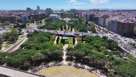 turia gardens at valencia in valence community spain. leisure park scenery. downtown cityscape. valencia at valence community spain. cultural heritage skyline. urban scene.
