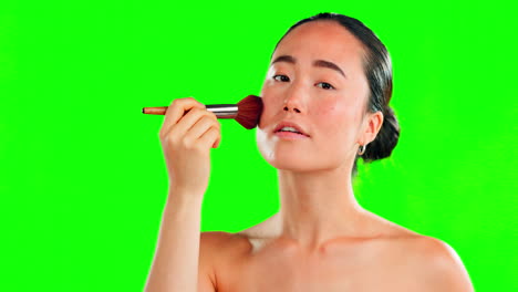 makeup, beauty and face of asian woman with brush