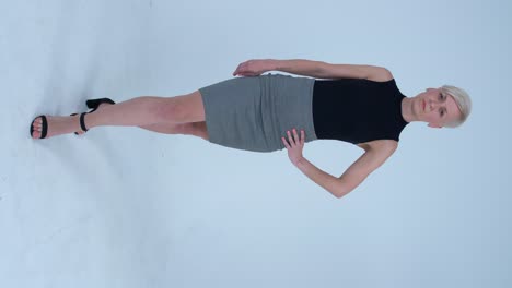 vertical stories, female model posing in a studio