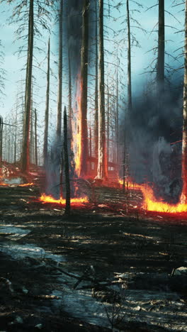 forest fire: a scene of devastation and smoke