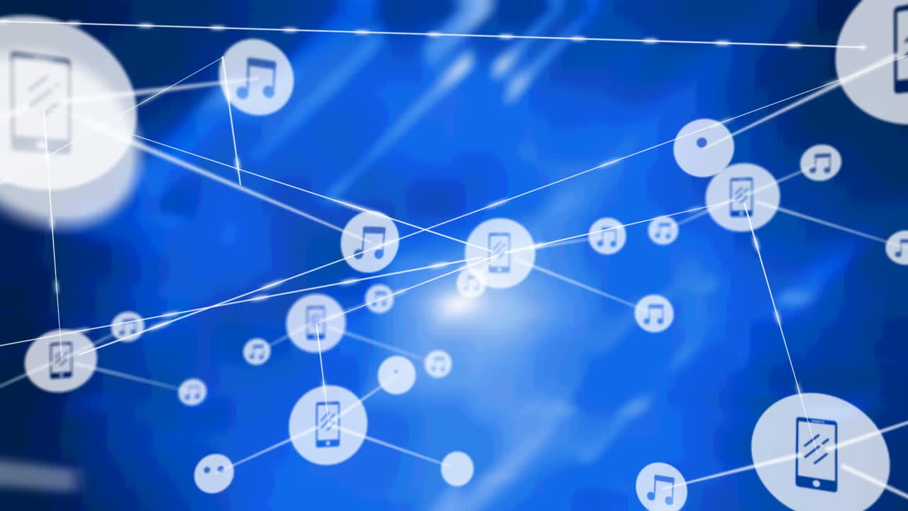 블루 스크린 위의 아이콘으로 연결 네트워크의 애니메이션