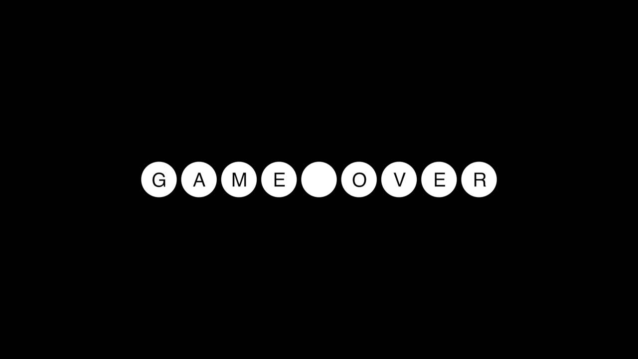 Classic arcade-style "Game Over" text with a digital glitch distortion. Evokes themes of defeat, failure, and the end of a virtual session