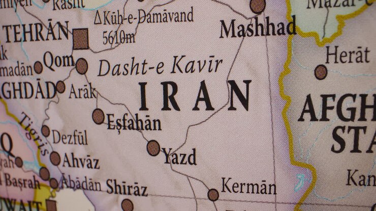 Close-up of a Map of Iran and Surrounding Regions