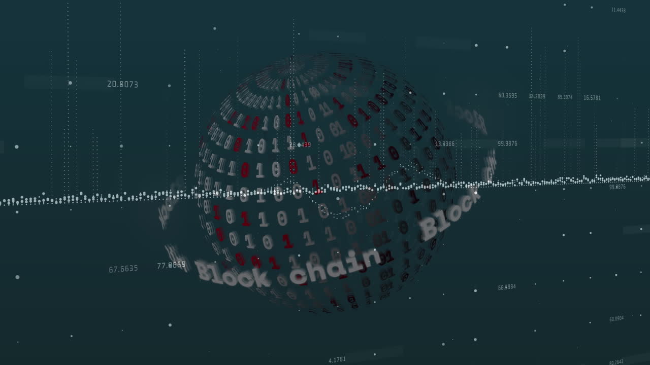 블록 체인 텍스트의 애니메이션 및 데이터 처리에 대한 이진 코딩 글로브