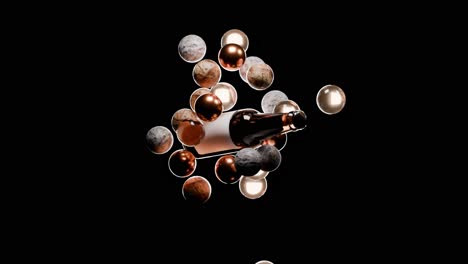 abstract 3d render of a bottle with floating spheres