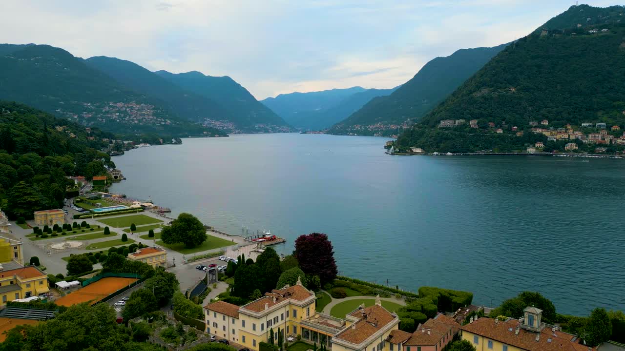 4K Aerial Drone Video of the Beautiful Lakeside Gardens of Villa Olmo on Lake Como, Italy in the Summer