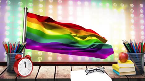 rainbow flag and school desk