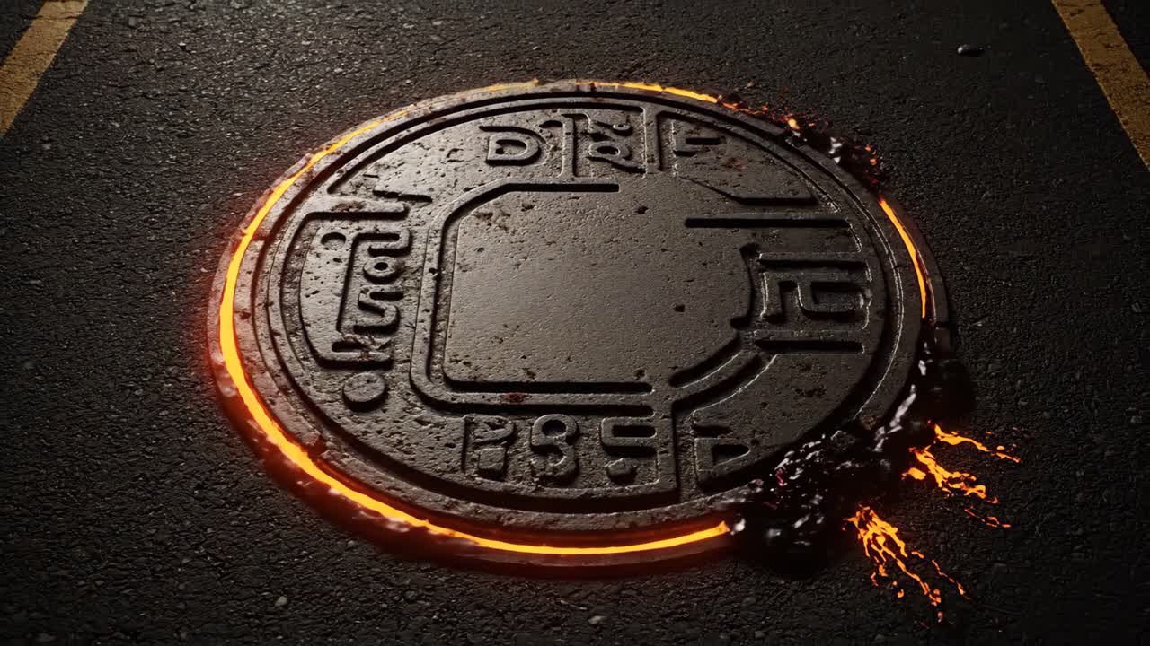 Glowing Manhole Covers on Asphalt Streets