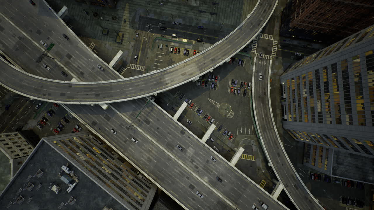 Highway interchange and urban landscape during daylight hours
